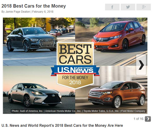 U.S.News, 2018 best cars for the money