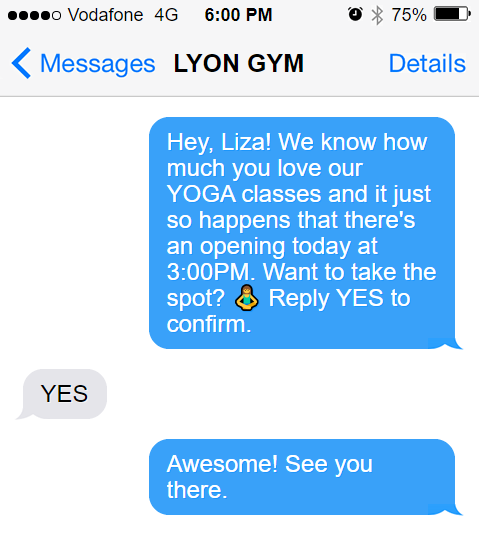 Yoga class GYM SMS template