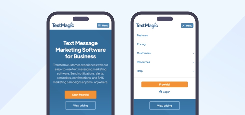 Textmagic Navigation Menu