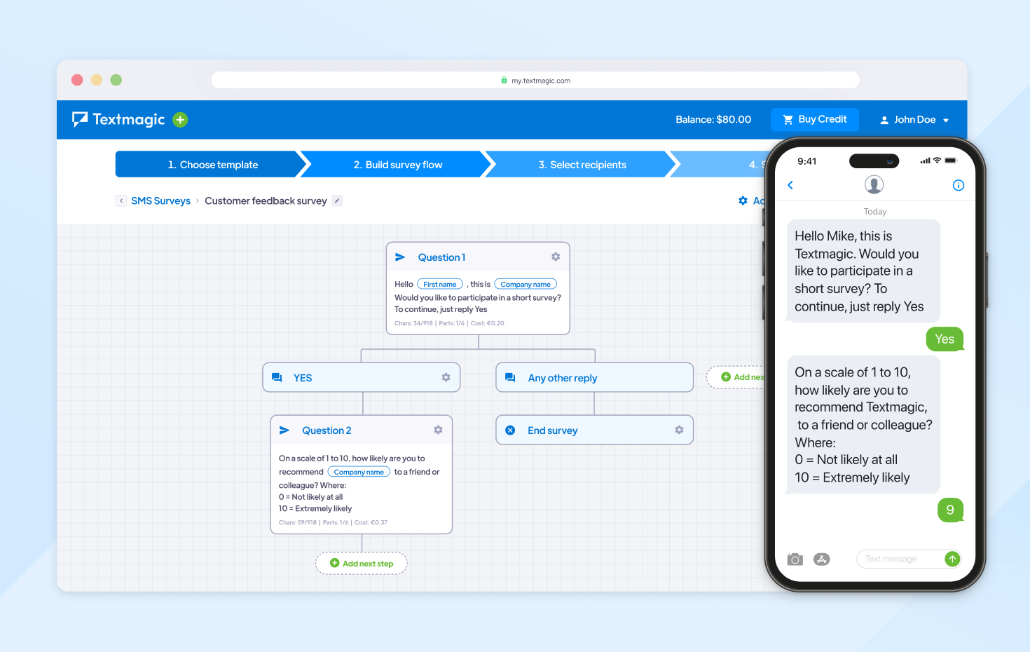 SMS survey - Textmagic dashboard