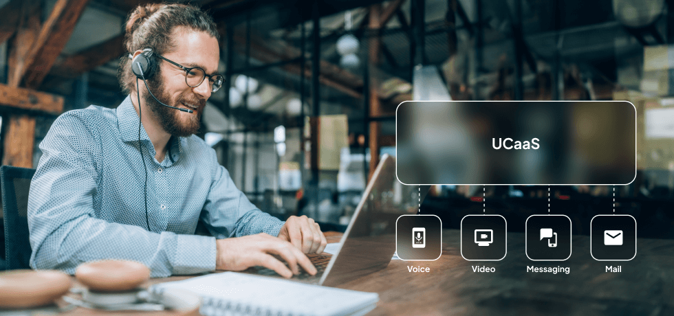 Cover image depicting a customer support agent and the main UCaaS components
